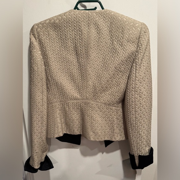 Armani Collezioni silk wool cream black blazer jacket fitted quilted chevron US6 - Picture 5 of 7